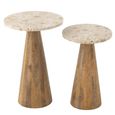 Side Table - Round - Set of 2 - Conical Base - Beige and Brown - Marble and Wood