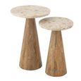 Side Table - Round - Set of 2 - Conical Base - Beige and Brown - Marble and Wood
