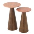 Side Table - Round - Set of 2 - Conical Base - Terracotta and Dark Brown - Marble and Wood