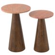 Side Table - Round - Set of 2 - Conical Base - Terracotta and Dark Brown - Marble and Wood