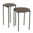 Side Table - Round - Set of 2 - Dark Brown Metal