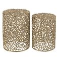 Side Table - Round - Set of 2 - Gold Fretwork - Aluminium