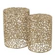 Side Table - Round - Set of 2 - Gold Fretwork - Aluminium