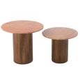 Side Table - Round - Set of 2 - Terracotta and Brown - Marble and Wood
