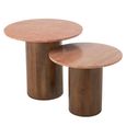 Side Table - Round - Set of 2 - Terracotta and Brown - Marble and Wood