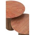 Side Table - Round - Set of 2 - Terracotta and Brown - Marble and Wood