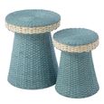 Side Table - Round - Set of 2 - Woven Design - Light Blue and White