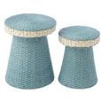 Side Table - Round - Set of 2 - Woven Design - Light Blue and White