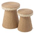 Side Table - Round - Set of 2 - Woven Design - Natural and White