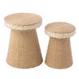 Side Table - Round - Set of 2 - Woven Design - Natural and White