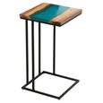 Side Table - Square - Natural and Blue - Acacia Wood and Metal