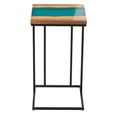 Side Table - Square - Natural and Blue - Acacia Wood and Metal