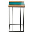 Side Table - Square - Natural and Blue - Acacia Wood and Metal