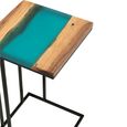 Side Table - Square - Natural and Blue - Acacia Wood and Metal