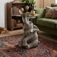 Elephant Accent Table - Round - Grey - Glass and Polyresin