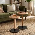 Ron Side Table - Round - Set of 2 - Natural and Black - Pinewood