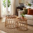 Side Table - Round - Set of 2 - Natural - Rattan and Plywood