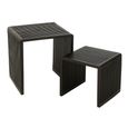 Cubic Side Table - 2 Tier - Slatted - Black - Recycle Teak Wood