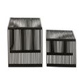 Cubic Side Table - 2 Tier - Slatted - Black - Recycle Teak Wood