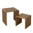 Cubic Side Table - 2 Tier - Slatted - Natural - Recycle Teak Wood
