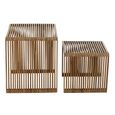 Cubic Side Table - 2 Tier - Slatted - Natural - Recycle Teak Wood