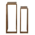 Cubic Side Table - 2 Tier - Slatted - Tall - Natural - Recycle Teak Wood