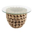 Discs Open Accent Table - Round - Large - Natural - Glass and Teak Wood