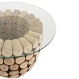 Discs Open Accent Table - Round - Large - Natural - Glass and Teak Wood