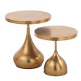 Drop Accent Table - Round - Set of 2 - Gold - Metal