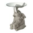 Elephant Accent Table - Round - Grey - Glass and Polyresin