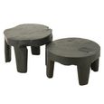 Accent Table - Round - Set of 2 - Black - Teak Wood
