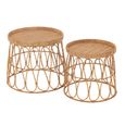 Side Table - Round - Set of 2 - Natural - Rattan and Plywood