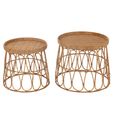 Side Table - Round - Set of 2 - Natural - Rattan and Plywood