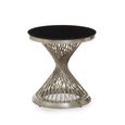 Anzio Side Table - Round - Black Glass with Chrome Hourglass Base