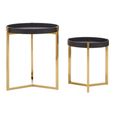 Cardoba Side Tables - Set of 2 - Black Faux Shagreen with Gold Legs - Round