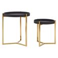 Cardoba Side Tables - Set of 2 - Black Faux Shagreen with Gold Legs - Round