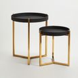 Cardoba Side Tables - Set of 2 - Black Faux Shagreen with Gold Legs - Round
