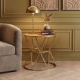 Jodi Side Table - Round - Elm Wood with Gold Metal