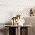Mayfield White Marble Top Round Side Table - Dark Wood Fluted Base