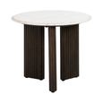 Mayfield White Marble Top Round Side Table - Dark Wood Fluted Base