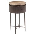 Russo Fluted End Table - 1 Drawer - Round - Ash Brown - Travertine Top and Metal