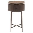 Russo Fluted End Table - 1 Drawer - Round - Ash Brown - Travertine Top and Metal