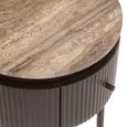Russo Fluted End Table - 1 Drawer - Round - Ash Brown - Travertine Top and Metal