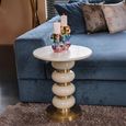 Boann End Table - Round - White and Gold - Glass and Marble