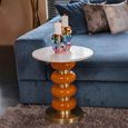 Boann End Table - Round - White and Orange - Glass and Marble