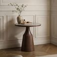 Willow End Table - Round - Column Base - Tobacco Walnut and Beige - Wood and Marble Effect