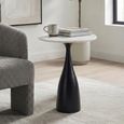 Hazel Lamp Table - Round - Column Base - White and Black - Marble Effect and Metal