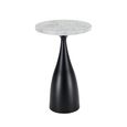 Hazel Lamp Table - Round - Column Base - White and Black - Marble Effect and Metal