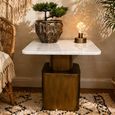 Side Table - Square - White and Antique Gold - Marble and Metal
