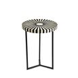Delhi Side Table - Round - Radial Sunburst - Black - Bone Inlay and Metal